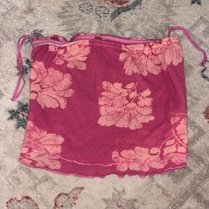 Free People Pink Floral Mesh Crop Top